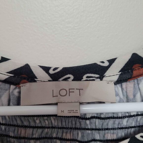 Loft Navy Brown Geometric Pattern Shift Dress Size Medium - Picture 2 of 4